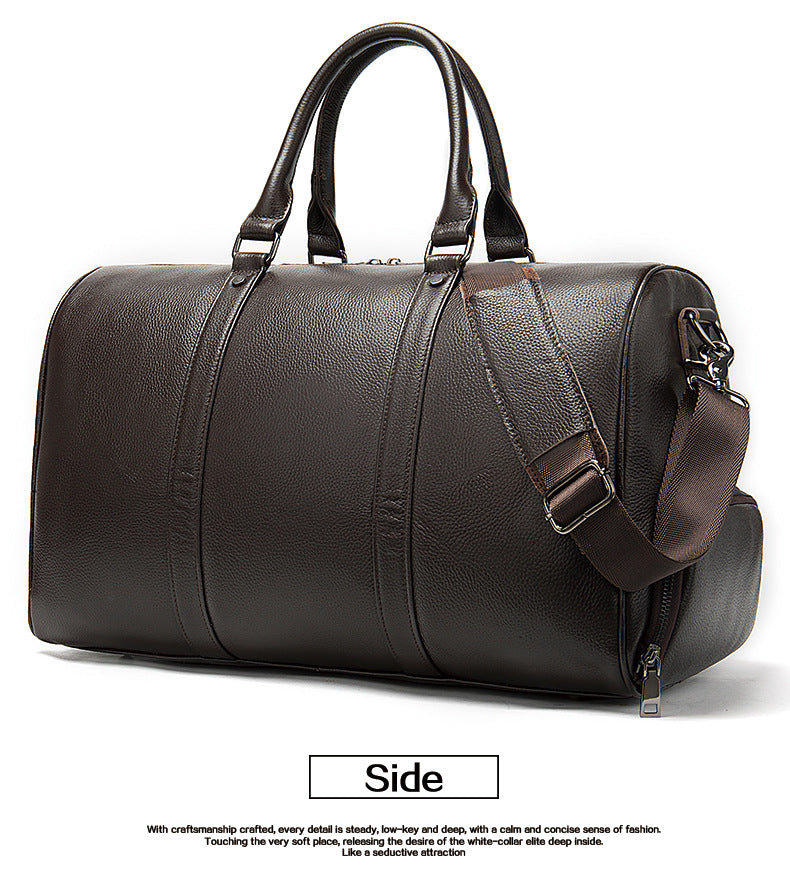 Top-Grain Leather Travel Bag - Separate Shoe Compartment, Versatile Shoulder & Handheld Luggage Bag