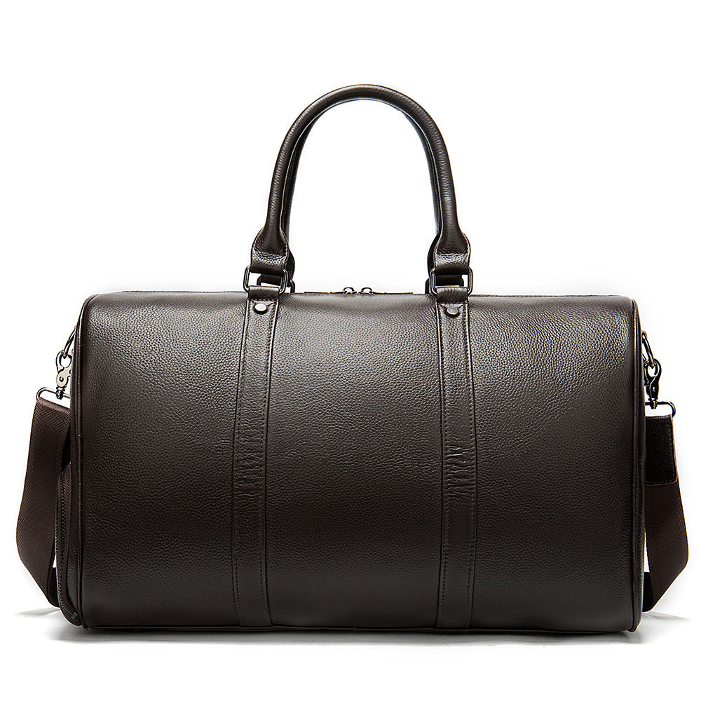 Top-Grain Leather Travel Bag - Separate Shoe Compartment, Versatile Shoulder & Handheld Luggage Bag