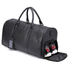 Top-Grain Leather Travel Bag - Separate Shoe Compartment, Versatile Shoulder & Handheld Luggage Bag